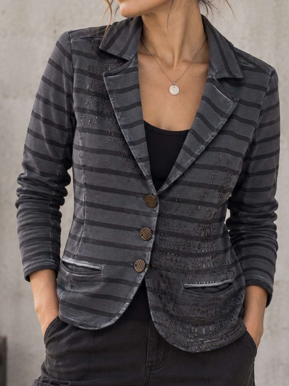 DOLCEZZA Charcoal Striped Textured Stretch Knit Blazer Jacket Size S